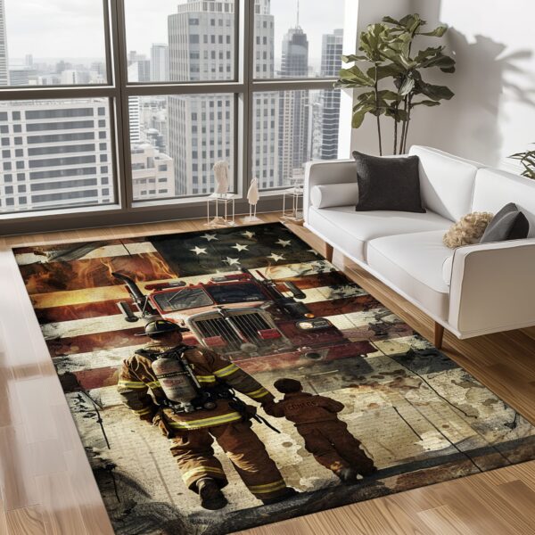 Family Pride: Personalized Firefighter Rugs for Father-Son Bonding, Firefighter Rugs for Living Room Bedroom, Firefighter Rectangular Rugs Full Size FR105