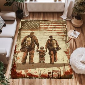 Father-Son Dedication: Dad Fire Fighter and Son Firefighter Personalized Room Rugs, Firefighter Rugs for Living Room Bedroom, Firefighter Rectangular Rugs Full Size FR87
