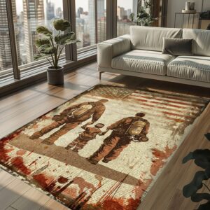 Father-Son Dedication: Dad Fire Fighter and Son Firefighter Personalized Room Rugs, Firefighter Rugs for Living Room Bedroom, Firefighter Rectangular Rugs Full Size FR87