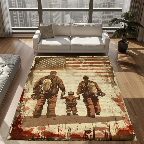 Father-Son Dedication: Dad Fire Fighter and Son Firefighter Personalized Room Rugs, Firefighter Rugs for Living Room Bedroom, Firefighter Rectangular Rugs Full Size FR87