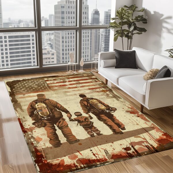 Father-Son Dedication: Dad Fire Fighter and Son Firefighter Personalized Room Rugs, Firefighter Rugs for Living Room Bedroom, Firefighter Rectangular Rugs Full Size FR87