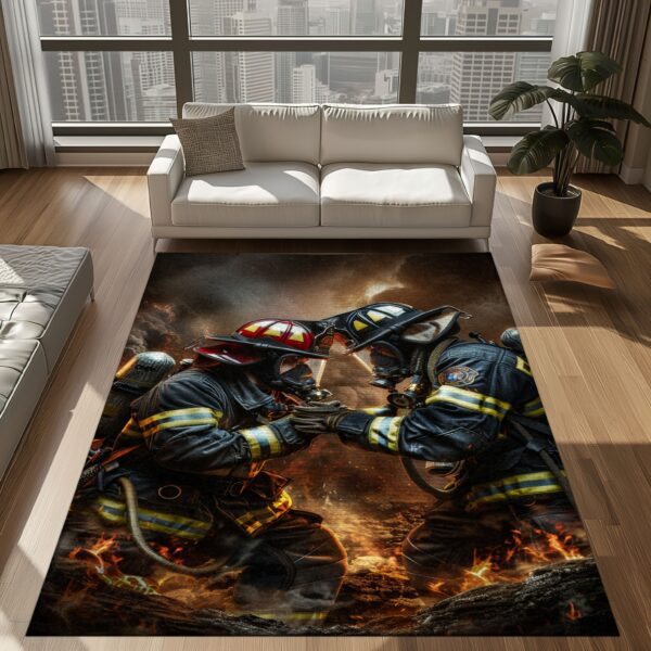 Firefighter Heroes Personalized Rug: Tribute to Bravery in Your Home, Firefighter Rugs for Living Room Bedroom, Firefighter Rectangular Rugs Full Size FR61