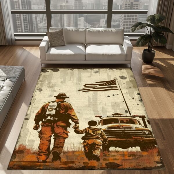 Firefighter Legacy: Personalized Dad and Son Living Room Bedroom Rugs, Firefighter Rugs for Living Room Bedroom, Firefighter Rectangular Rugs Full Size FR108