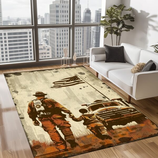Firefighter Legacy: Personalized Dad and Son Living Room Bedroom Rugs, Firefighter Rugs for Living Room Bedroom, Firefighter Rectangular Rugs Full Size FR108