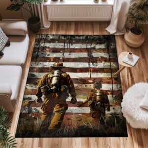 Fireman Carpet: Dad and Son Edition for Your Personalized Living Room, Firefighter Rugs for Living Room Bedroom, Firefighter Rectangular Rugs Full Size FR104