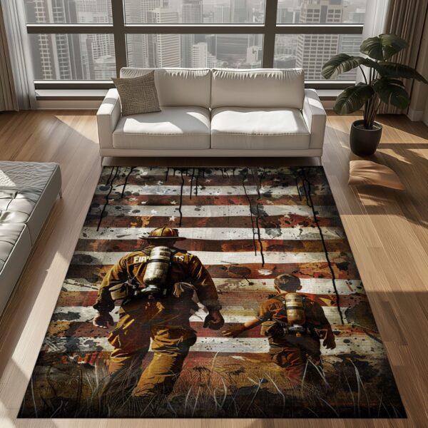 Fireman Carpet: Dad and Son Edition for Your Personalized Living Room, Firefighter Rugs for Living Room Bedroom, Firefighter Rectangular Rugs Full Size FR104