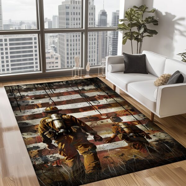 Fireman Carpet: Dad and Son Edition for Your Personalized Living Room, Firefighter Rugs for Living Room Bedroom, Firefighter Rectangular Rugs Full Size FR104