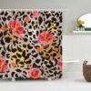 Floral Leopard Print Shower Curtain, Animal Pink Flowers Fabric Curtain Accessories
