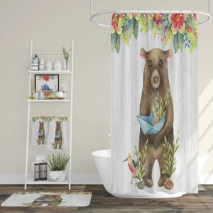Folk Bear Shower Curtain Bath Mat, Towels