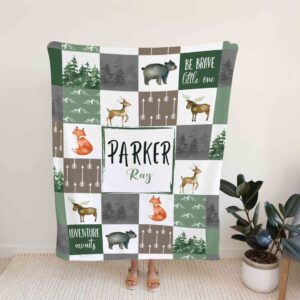 Forest Animal Quilt Blanket - Personalized Name Baby Bedding Set