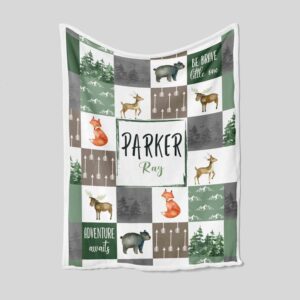 Forest Animal Quilt Blanket - Personalized Name Baby Bedding Set