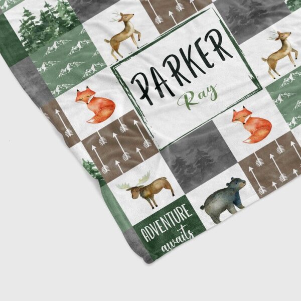 Forest Animal Quilt Blanket - Personalized Name Baby Bedding Set