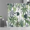 Forest Green Leaves Shower Curtain, Botanical Tropical Graphic, Fabric Bath Curtain Accessories