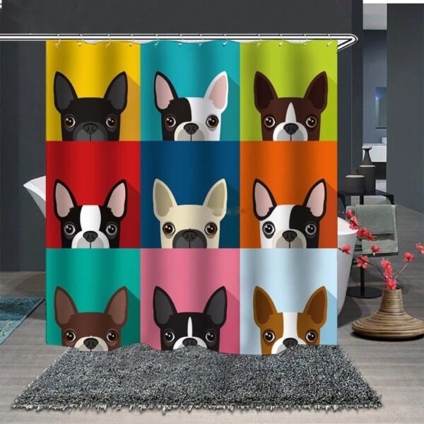 Frenchie French Bulldog Shower Curtain, Colorful Cute Dog Pet, Home Bath Decor Kids, Dog Lovers Mom