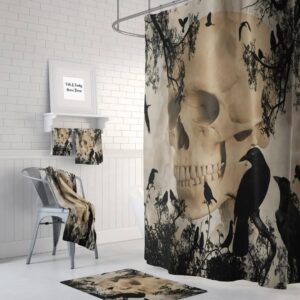 Gothic Skull and Crows Shower Curtain for Bathroom Decor, Home Decor