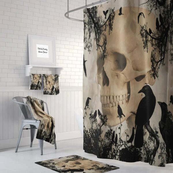 Gothic Skull and Crows Shower Curtain for Bathroom Decor, Home Decor