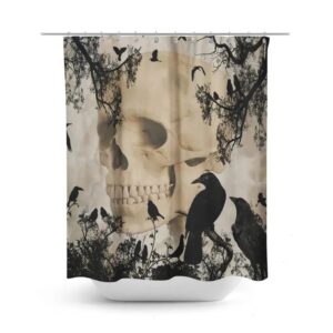 Gothic Skull and Crows Shower Curtain for Bathroom Decor, Home Decor