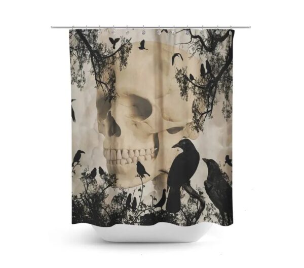 Gothic Skull and Crows Shower Curtain for Bathroom Decor, Home Decor