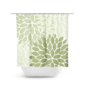 Green Flower Shower Curtain, Floral Bath Curtain, Sage Bathroom, Fabric Shower Curtain, Girls Bathroom Decor, Green Bathroom