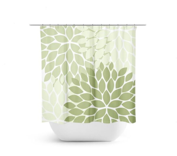 Green Flower Shower Curtain, Floral Bath Curtain, Sage Bathroom, Fabric Shower Curtain, Girls Bathroom Decor, Green Bathroom