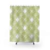 Green White Shower Curtain, Chartreuse Bath Curtain, Modern Bathroom Decor