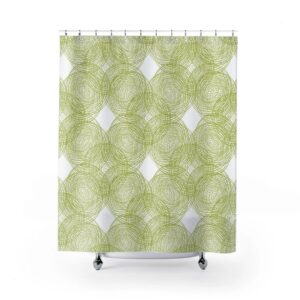 Green White Shower Curtain, Chartreuse Bath Curtain, Modern Bathroom Decor