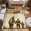 Heartwarming Dad Firefighter and Son Theme Personalized Rug: Pay Tribute to Family and Service, Firefighter Rugs for Living Room Bedroom, Firefighter Rectangular Rugs Full Size FR79