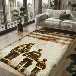 Heartwarming Dad Firefighter and Son Theme Personalized Rug: Pay Tribute to Family and Service, Firefighter Rugs for Living Room Bedroom, Firefighter Rectangular Rugs Full Size FR79