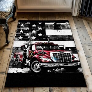 Heartwarming Firefighter Dad and Son Personalized Rug: Celebrate Fatherhood and Service, Firefighter Rugs for Living Room Bedroom, Firefighter Rectangular Rugs Full Size FR54