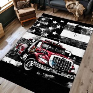 Heartwarming Firefighter Dad and Son Personalized Rug: Celebrate Fatherhood and Service, Firefighter Rugs for Living Room Bedroom, Firefighter Rectangular Rugs Full Size FR54
