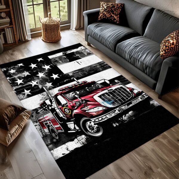 Heartwarming Firefighter Dad and Son Personalized Rug: Celebrate Fatherhood and Service, Firefighter Rugs for Living Room Bedroom, Firefighter Rectangular Rugs Full Size FR54