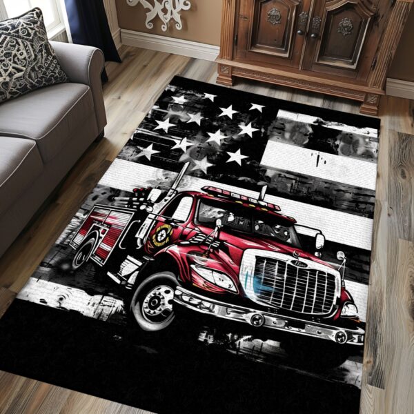 Heartwarming Firefighter Dad and Son Personalized Rug: Celebrate Fatherhood and Service, Firefighter Rugs for Living Room Bedroom, Firefighter Rectangular Rugs Full Size FR54