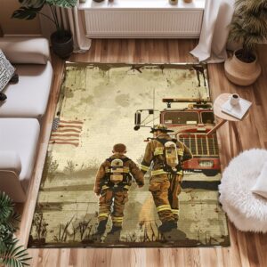Heartwarming Firefighter Heroes Design Personalized Area Rug: Pay Tribute to Courageous Service, Firefighter Rugs for Living Room Bedroom, Firefighter Rectangular Rugs Full Size FR72