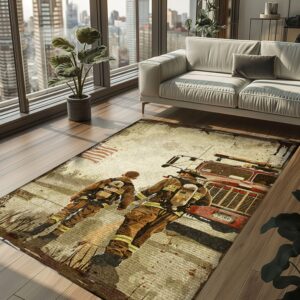 Heartwarming Firefighter Heroes Design Personalized Area Rug: Pay Tribute to Courageous Service, Firefighter Rugs for Living Room Bedroom, Firefighter Rectangular Rugs Full Size FR72