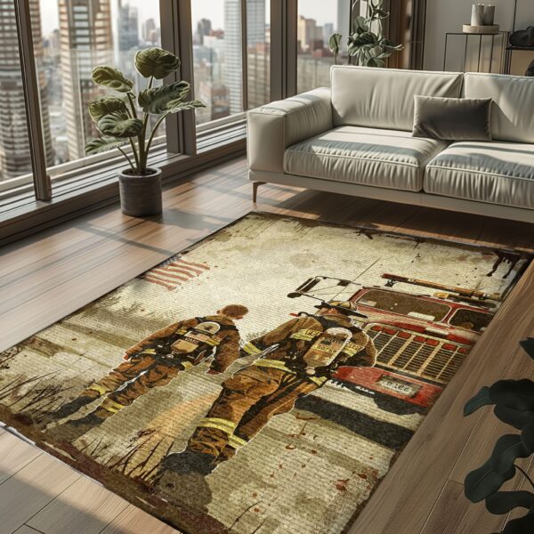 Heartwarming Firefighter Heroes Design Personalized Area Rug: Pay Tribute to Courageous Service, Firefighter Rugs for Living Room Bedroom, Firefighter Rectangular Rugs Full Size FR72
