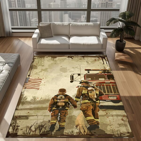 Heartwarming Firefighter Heroes Design Personalized Area Rug: Pay Tribute to Courageous Service, Firefighter Rugs for Living Room Bedroom, Firefighter Rectangular Rugs Full Size FR72