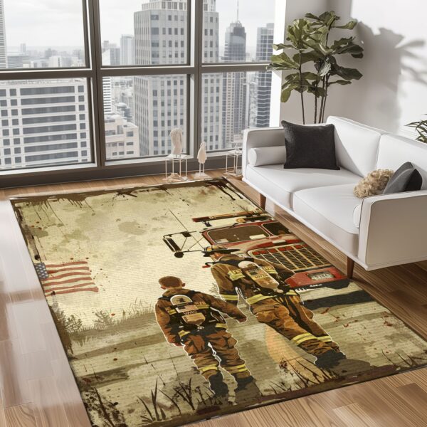 Heartwarming Firefighter Heroes Design Personalized Area Rug: Pay Tribute to Courageous Service, Firefighter Rugs for Living Room Bedroom, Firefighter Rectangular Rugs Full Size FR72