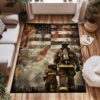 Heroic Bond: Dad Fire Fighter and Son Firefighter Personalized Area Carpets, Firefighter Rugs for Living Room Bedroom, Firefighter Rectangular Rugs Full Size FR90