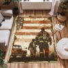 Heroic Dad Firefighter and Son Custom Carpet: Celebrate Family and Sacrifice, Firefighter Rugs for Living Room Bedroom, Firefighter Rectangular Rugs Full Size FR75