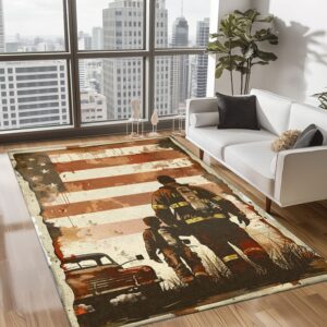 Heroic Dad Firefighter and Son Custom Carpet: Celebrate Family and Sacrifice, Firefighter Rugs for Living Room Bedroom, Firefighter Rectangular Rugs Full Size FR75