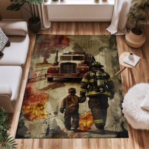 Heroic Dad: Personalized Firefighter Area Rug for Home Decor, Firefighter Rugs for Living Room Bedroom, Firefighter Rectangular Rugs Full Size FR103
