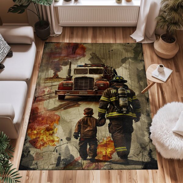 Heroic Dad: Personalized Firefighter Area Rug for Home Decor, Firefighter Rugs for Living Room Bedroom, Firefighter Rectangular Rugs Full Size FR103