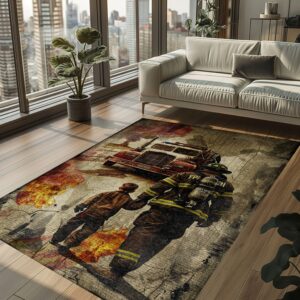 Heroic Dad: Personalized Firefighter Area Rug for Home Decor, Firefighter Rugs for Living Room Bedroom, Firefighter Rectangular Rugs Full Size FR103