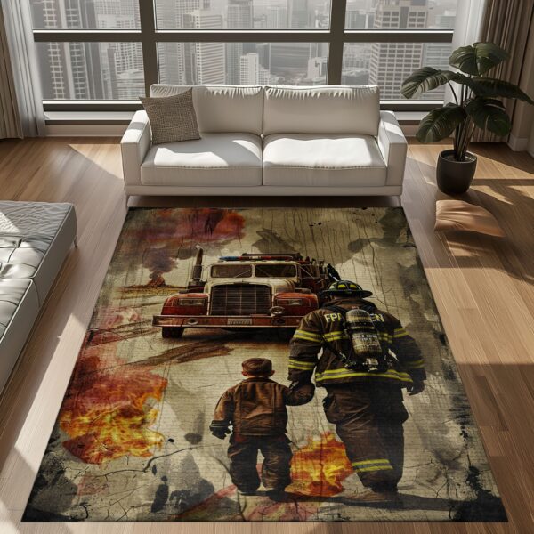 Heroic Dad: Personalized Firefighter Area Rug for Home Decor, Firefighter Rugs for Living Room Bedroom, Firefighter Rectangular Rugs Full Size FR103