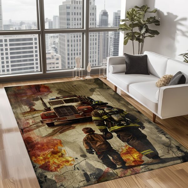 Heroic Dad: Personalized Firefighter Area Rug for Home Decor, Firefighter Rugs for Living Room Bedroom, Firefighter Rectangular Rugs Full Size FR103