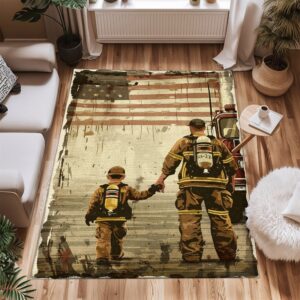 Heroic Fireman Custom Rectangular Rug: Add Heroism to Your Home Decor, Firefighter Rugs for Living Room Bedroom, Firefighter Rectangular Rugs Full Size FR68