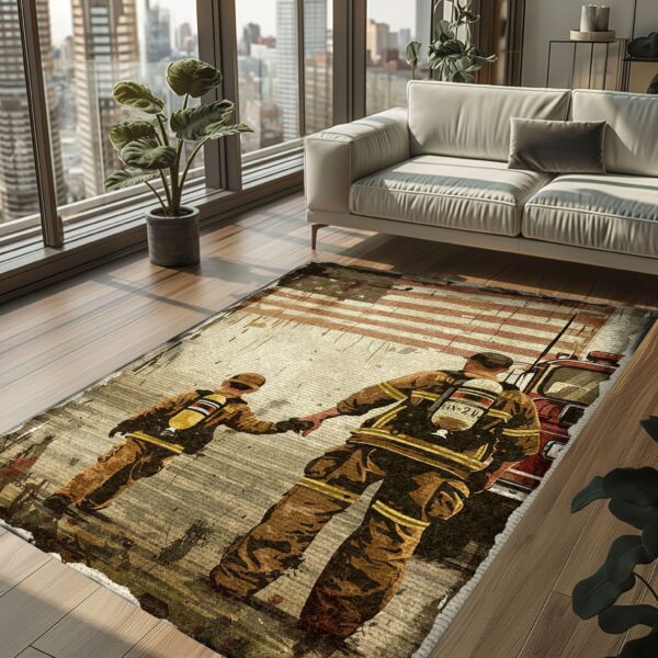 Heroic Fireman Custom Rectangular Rug: Add Heroism to Your Home Decor, Firefighter Rugs for Living Room Bedroom, Firefighter Rectangular Rugs Full Size FR68