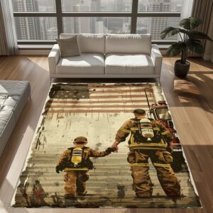 Heroic Fireman Custom Rectangular Rug: Add Heroism to Your Home Decor, Firefighter Rugs for Living Room Bedroom, Firefighter Rectangular Rugs Full Size FR68