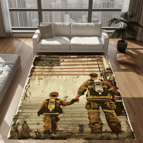 Heroic Fireman Custom Rectangular Rug: Add Heroism to Your Home Decor, Firefighter Rugs for Living Room Bedroom, Firefighter Rectangular Rugs Full Size FR68