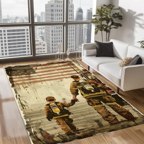 Heroic Fireman Custom Rectangular Rug: Add Heroism to Your Home Decor, Firefighter Rugs for Living Room Bedroom, Firefighter Rectangular Rugs Full Size FR68